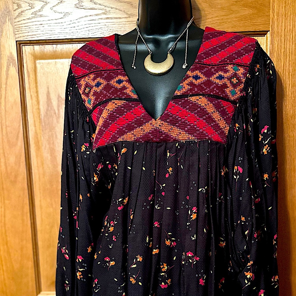 Free People Brocade Peasant Blouse